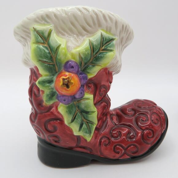 Vintage Fitz and Floyd Ceramic Red Christmas Santa Boot Salt & Pepper Shakers - Picture 3 of 12